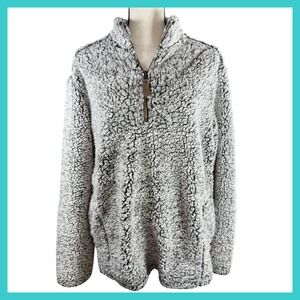 CC Sherpa Pullover Women's Quarter Zip Fuzzy Gray Cozy Fleece Sweater Size Small